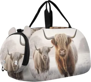 Highland Cow Duffle Bag for Girl, Sports Duffle Gym Bags with Shoe Compartment, Personalized Overnight Bag Travel Weekender for Kids