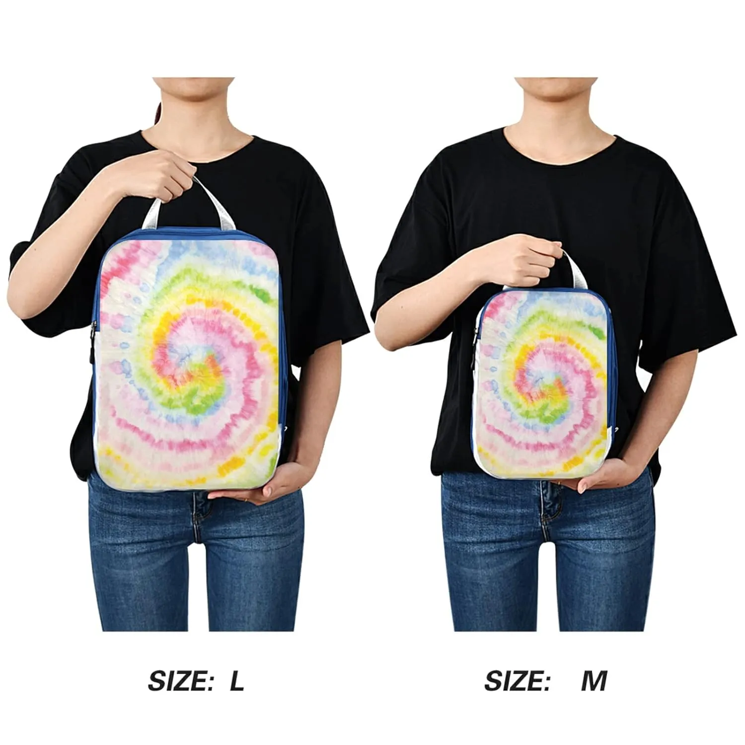 Hippie Tie Dye Swirl Psychedelic Gradient Spiral Dyed Rainbow Circle 3 Piece set Cubes Expandable Adjustable Luggage Packing Bags, Ultralight Organizer Accessories Travel Suitcase Compressible Bags