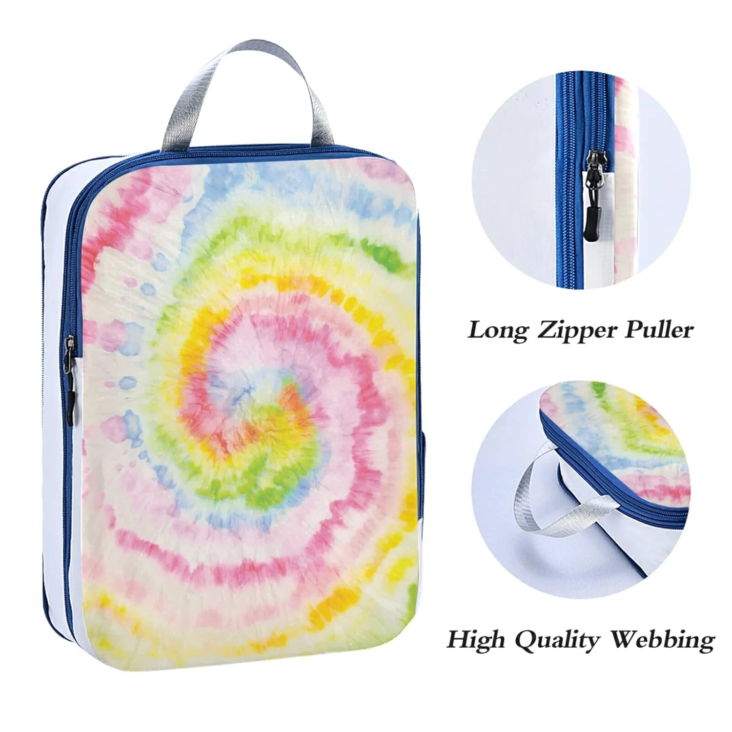 Hippie Tie Dye Swirl Psychedelic Gradient Spiral Dyed Rainbow Circle 3 Piece set Cubes Expandable Adjustable Luggage Packing Bags, Ultralight Organizer Accessories Travel Suitcase Compressible Bags