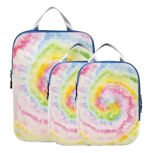 Hippie Tie Dye Swirl Psychedelic Gradient Spiral Dyed Rainbow Circle 3 Piece set Cubes Expandable Adjustable Luggage Packing Bags, Ultralight Organizer Accessories Travel Suitcase Compressible Bags