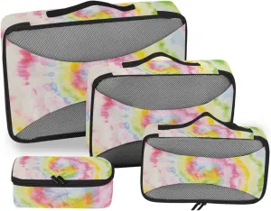 Hippie Tie Dye Swirl Psychedelic Gradient Spiral Dyed Rainbow Circle 4 PCs Set Packing Bags, Luggage Organizer Bag, Portable Cube Toiletry bag, Durable Travel Cosmetic Storage Bag for Men Women