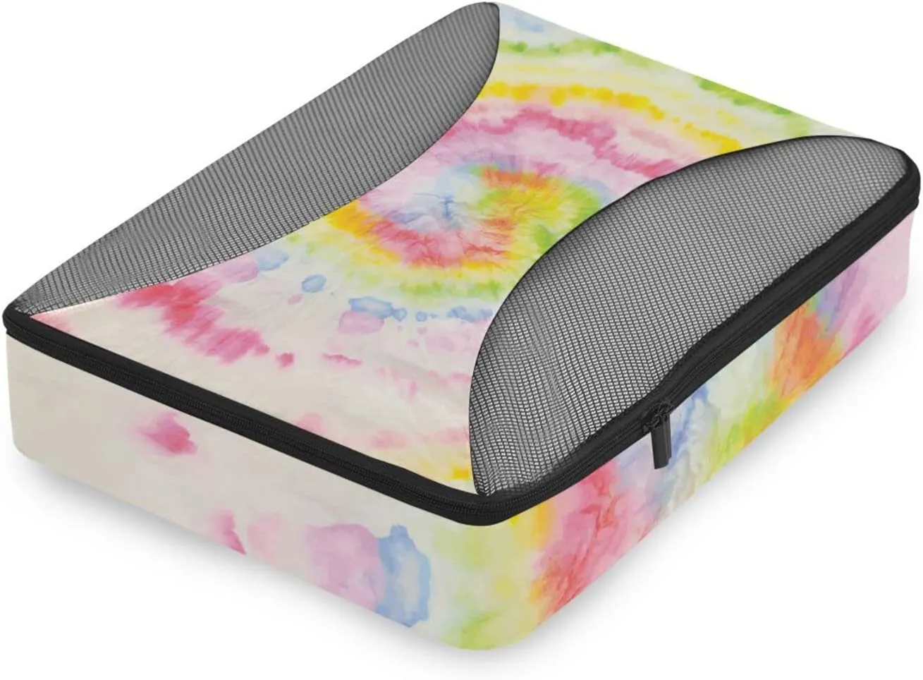 Hippie Tie Dye Swirl Psychedelic Gradient Spiral Dyed Rainbow Circle 4 PCs Set Packing Bags, Luggage Organizer Bag, Portable Cube Toiletry bag, Durable Travel Cosmetic Storage Bag for Men Women