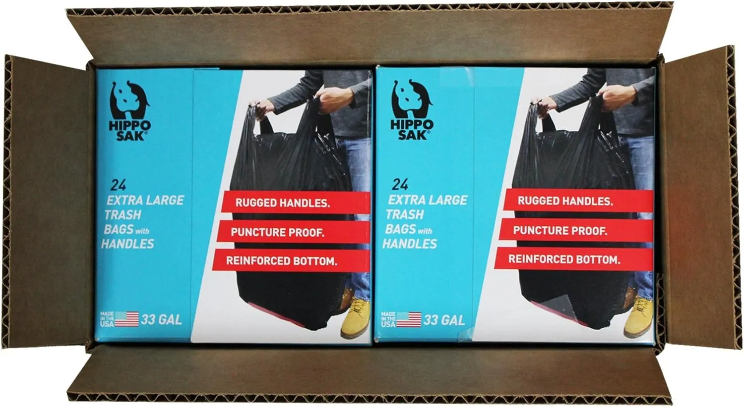 Hippo Sak 33 Gallon Extra Large Trash Bags with Handles 48 Count (24 per Box - 2 pack)