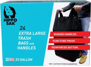 Hippo Sak 33 Gallon Extra Large Trash Bags with Handles 48 Count (24 per Box - 2 pack)