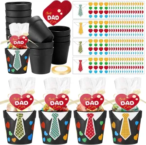 Hollowfly 24 Sets Father's Day Gifts with 24 Pots 24 Gift Bags 24 Stickers 24 Cards Father's Day Crafts Fun Activities DIY Dad Gift Crafts Party Favors Goodie Bags