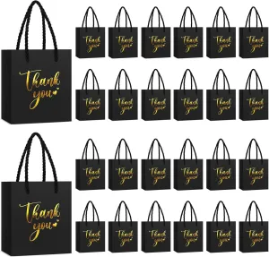 Honoson 60 Pcs Mini Gift Bag with Handle 4 x 2.75 x 4.5'' Small Thank You Paper Foil Gift Bag for Wedding Birthday Party Favor(Black)