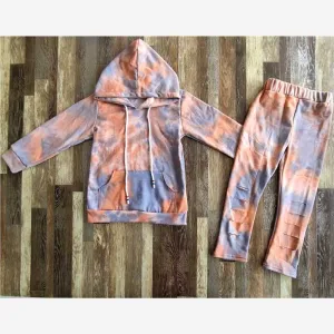 Hooded tie-dye long-sleeved set 14904