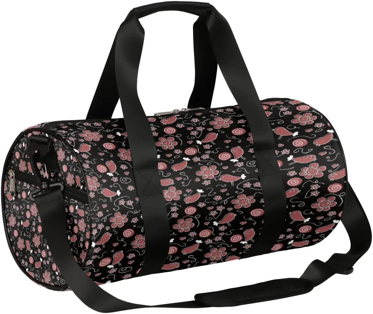 Hot Pink Gym Bag Small Gym Duffel Bags for Men Women Flower Birds Overnight Weekender Bag Lightweight Sport Duffle Bag Carry On Gymbag