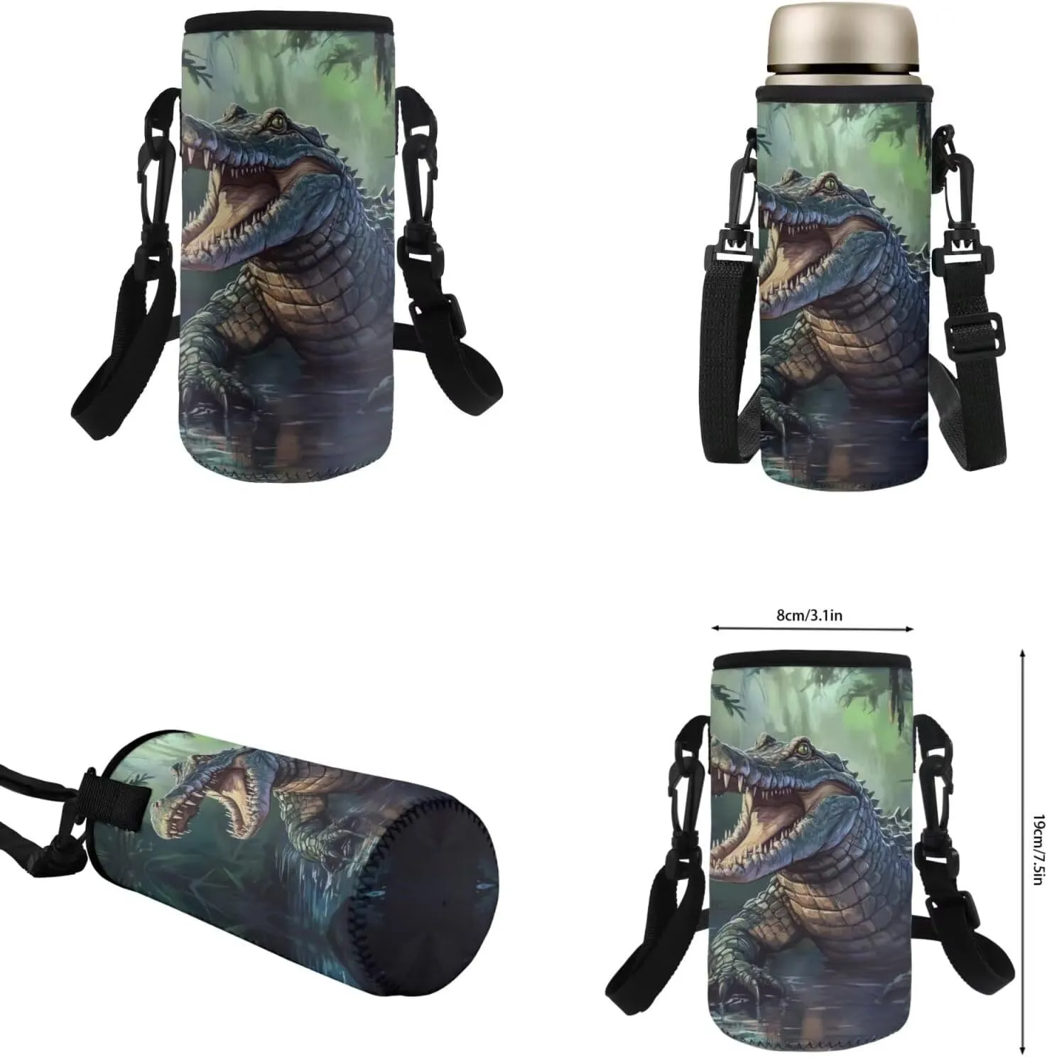 HUGS IDEA Cool Crocodile Backpack for Kids Cool Boys Schoolbag Set with Lunch Box Pencil Case Water Bottle Cover Elementary School Bookbag for 5Th Grade Large Book Bags for Students