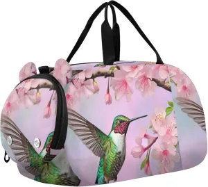 Hummingbird Duffle Bag for Girl, Sports Duffle Gym Bags with Shoe Compartment, Personalized Overnight Bag Travel Weekender for Kids