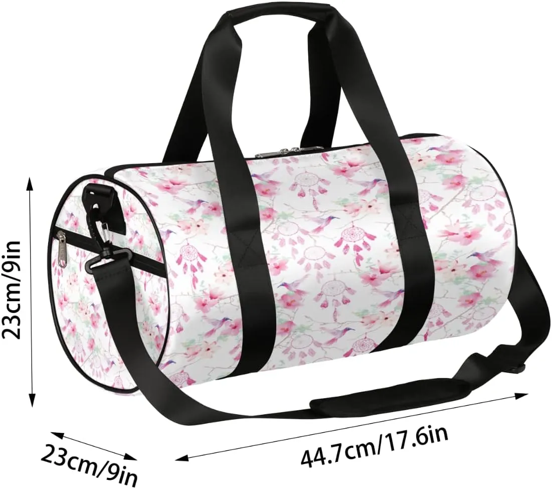 Hummingbirds Flowers Gym Bag Small Gym Duffel Bags for Men Women Pink Overnight Weekender Bag Lightweight Sport Duffle Bag Carry On Gymbag