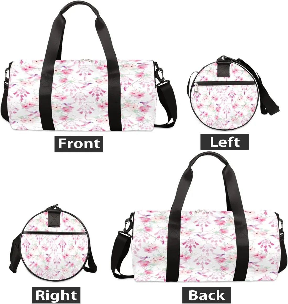 Hummingbirds Flowers Gym Bag Small Gym Duffel Bags for Men Women Pink Overnight Weekender Bag Lightweight Sport Duffle Bag Carry On Gymbag