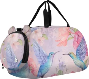 Hummingbirds Pink Duffle Bag for Girl, Sports Duffle Gym Bags with Shoe Compartment, Personalized Overnight Bag Travel Weekender for Kids