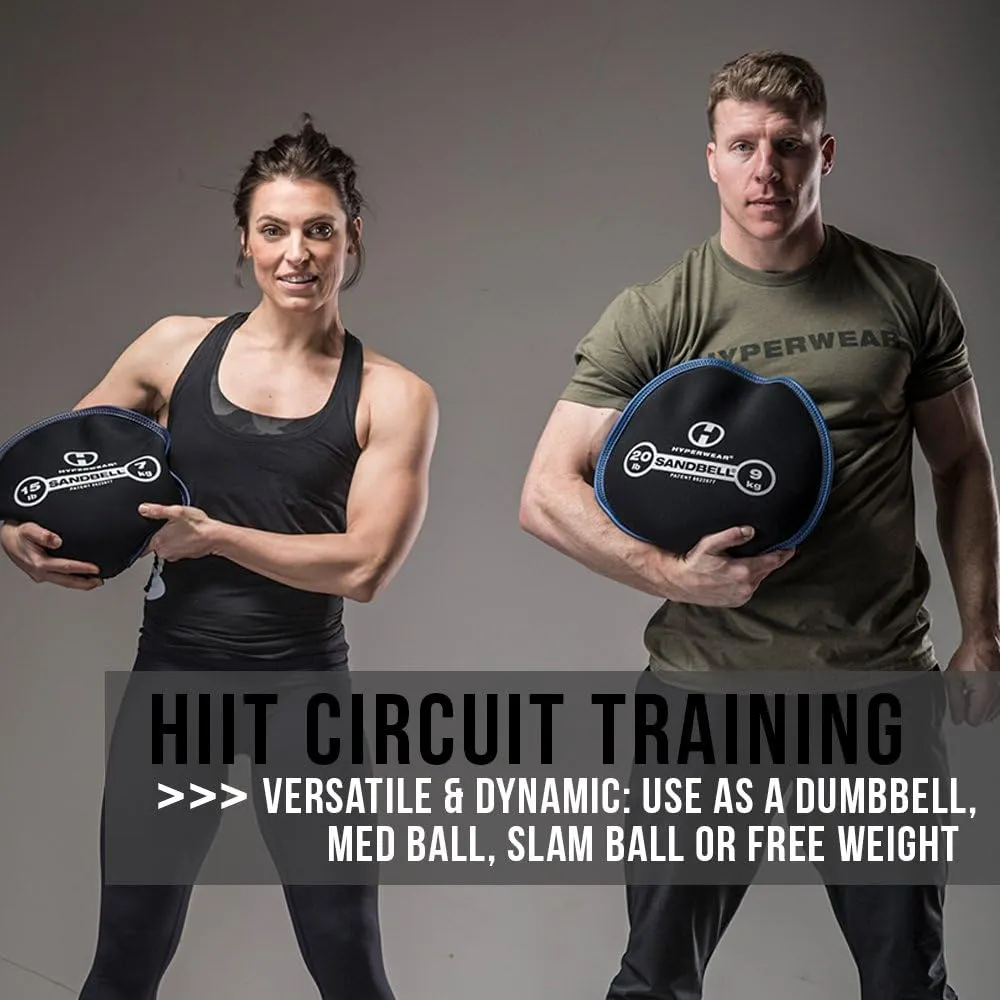 HYPERWEAR SandBell Sandbag, Pre-Filled with Clean USA Sand, Soft Weights for Exercise, Fitness & Rucking (2–50 lbs)