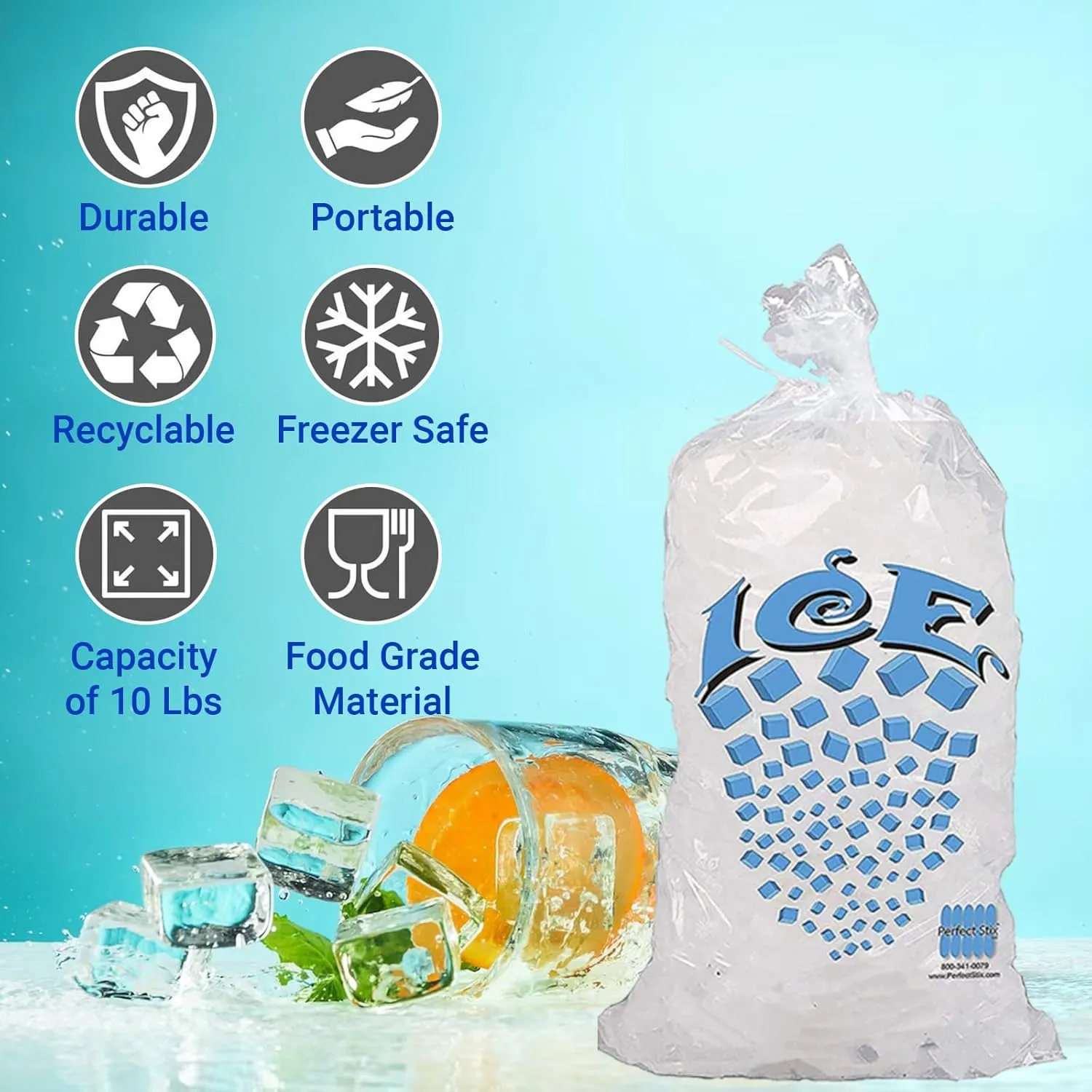 Ice Bag with Twist Tie Enclosure, 10 lbs (Pack of 500)