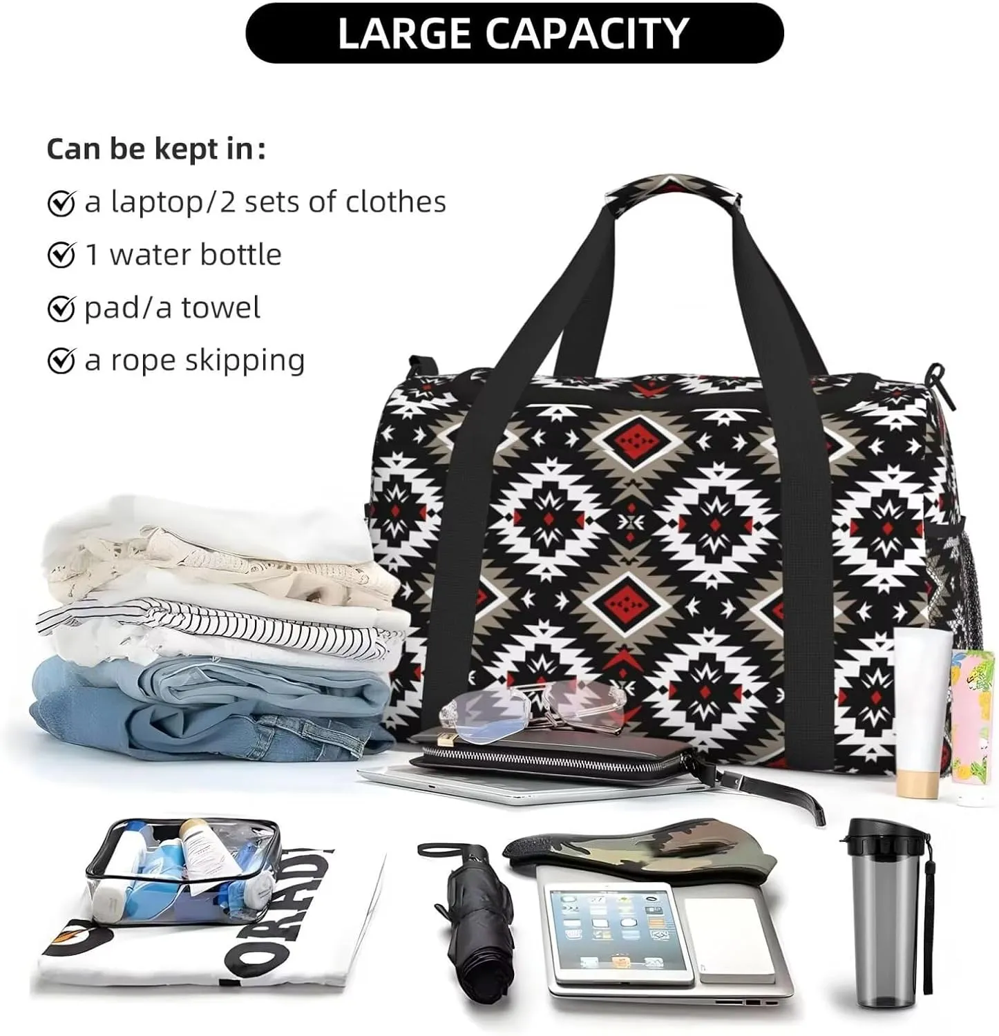 Indian Aztec Weekender Bag Graphic Rustic Country Large Travel Duffel Bag for Women Aztec Boho Western Carry on Overnight Bag Southwestern Ethnic Hospital Bags for Labor