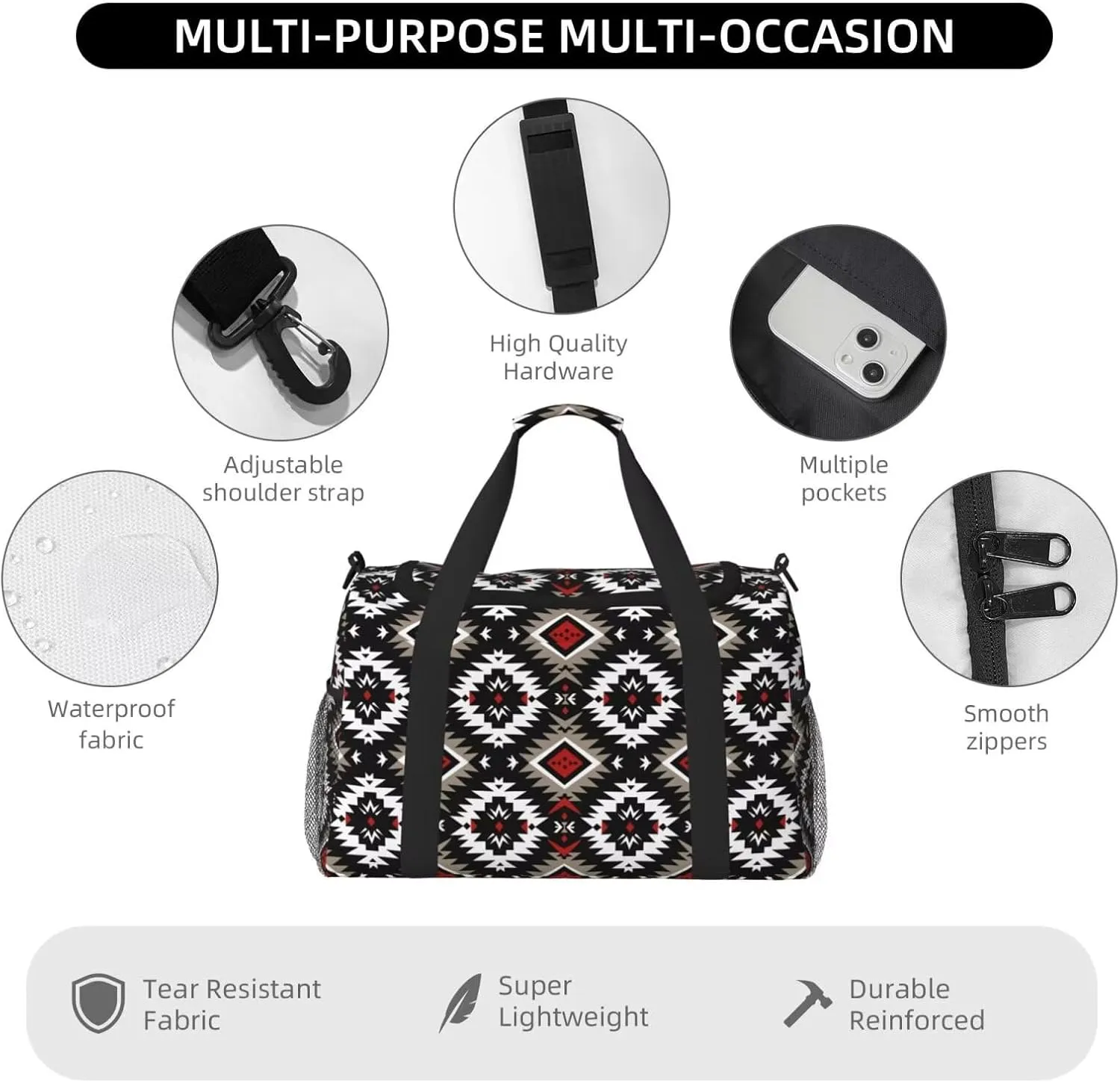 Indian Aztec Weekender Bag Graphic Rustic Country Large Travel Duffel Bag for Women Aztec Boho Western Carry on Overnight Bag Southwestern Ethnic Hospital Bags for Labor
