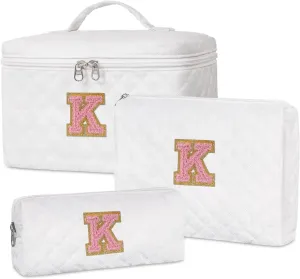 Initial Makeup Bag Set,Personalized Cosmetic Bag for Women,Cute Make Up Bags,Toiletry Organizer Travel Accessories-K