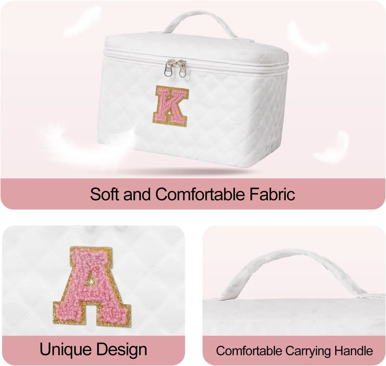 Initial Makeup Bag Set,Personalized Cosmetic Bag for Women,Cute Make Up Bags,Toiletry Organizer Travel Accessories-K