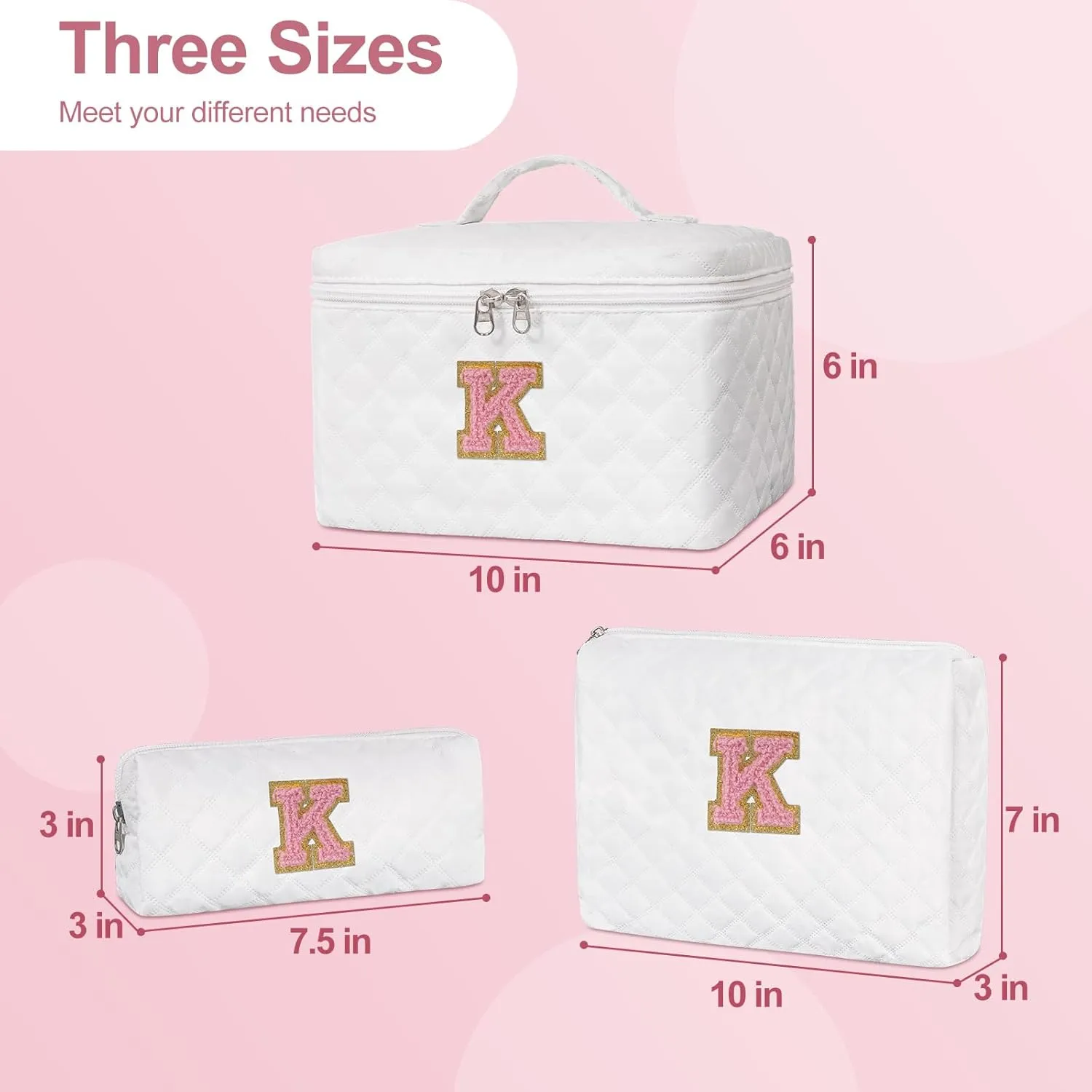 Initial Makeup Bag Set,Personalized Cosmetic Bag for Women,Cute Make Up Bags,Toiletry Organizer Travel Accessories-K