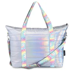 Iridescent Puffer Tote w/Tie Dye Strap