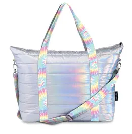 Iridescent Puffer Tote w/Tie Dye Strap
