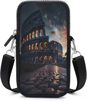 Italy Ancient Roman Landmarks Night Small Crossbody Bags Cell Phone Purses Travel Pouch Shoulder Bag for Women Men