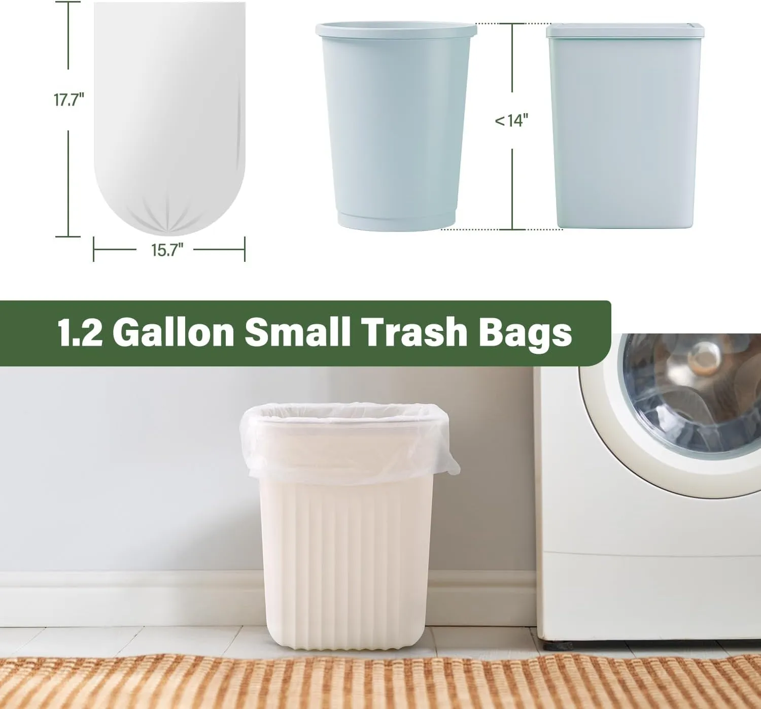 Jaoul Small Trash Bags 1.2 Gallon, Unscented Strong Garbage Bags for Bathroom, Cat Litter - White, 200 Counts