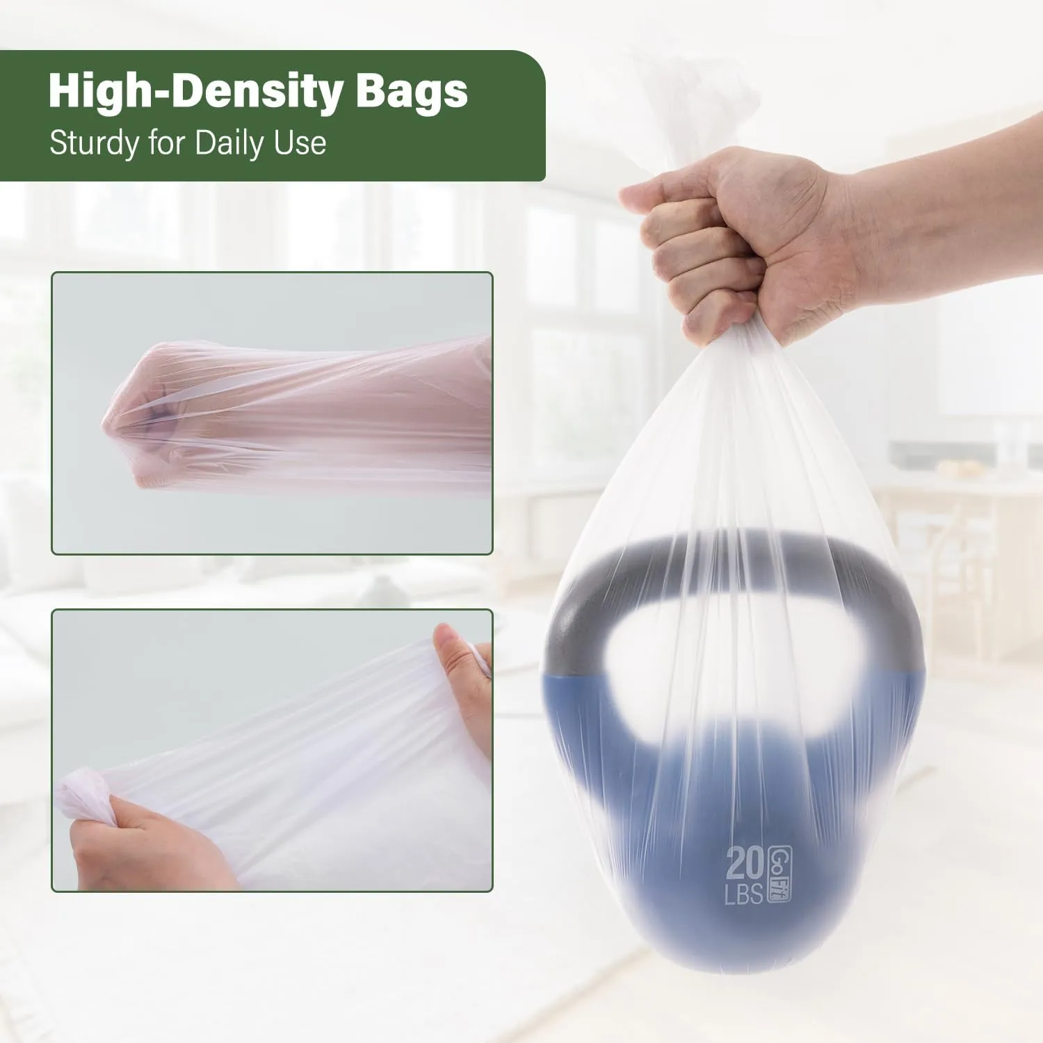 Jaoul Small Trash Bags 1.2 Gallon, Unscented Strong Garbage Bags for Bathroom, Cat Litter - White, 200 Counts