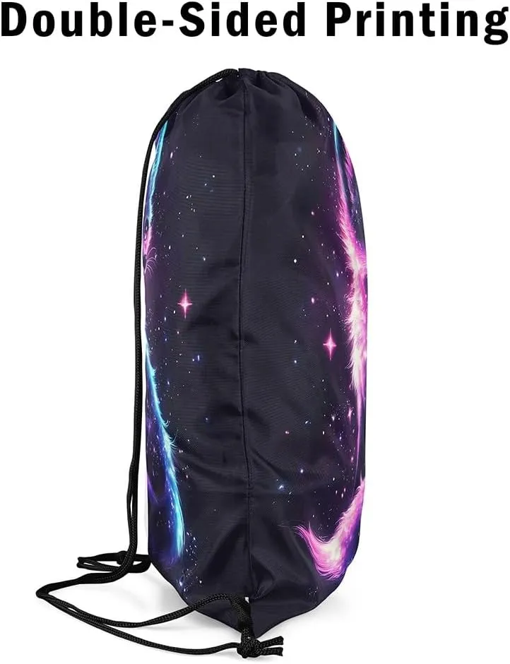 jejeloiu Cute Fox Drawstring Backpack 13"x15.7" Cartoon Fox Galaxy Sports Gym String Bag Animal Outer Space Drawstring Bags Woodland Fox Waterproof Cinch Bag Sports Drawstring Sackpack