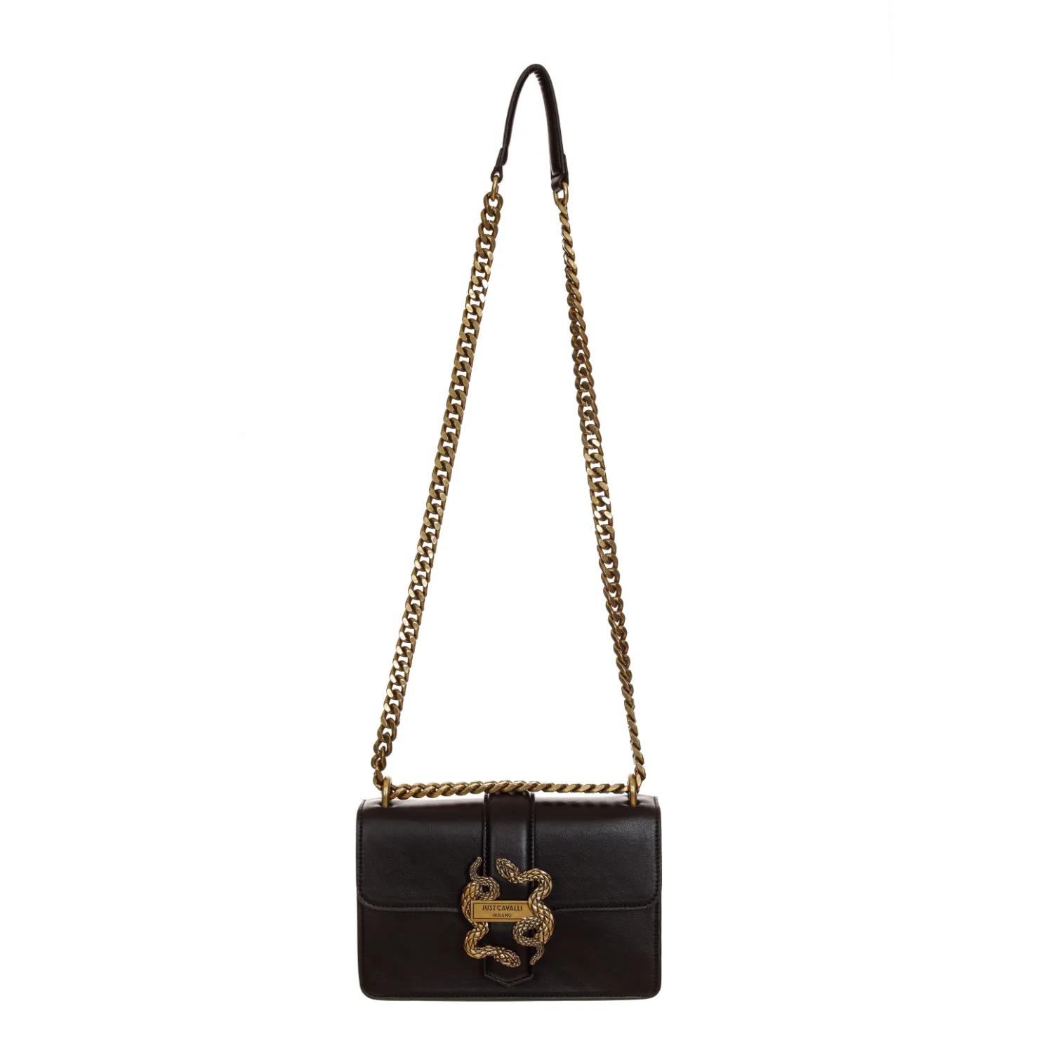 Just Cavalli Women's Black Snake Buckle Chain Bag