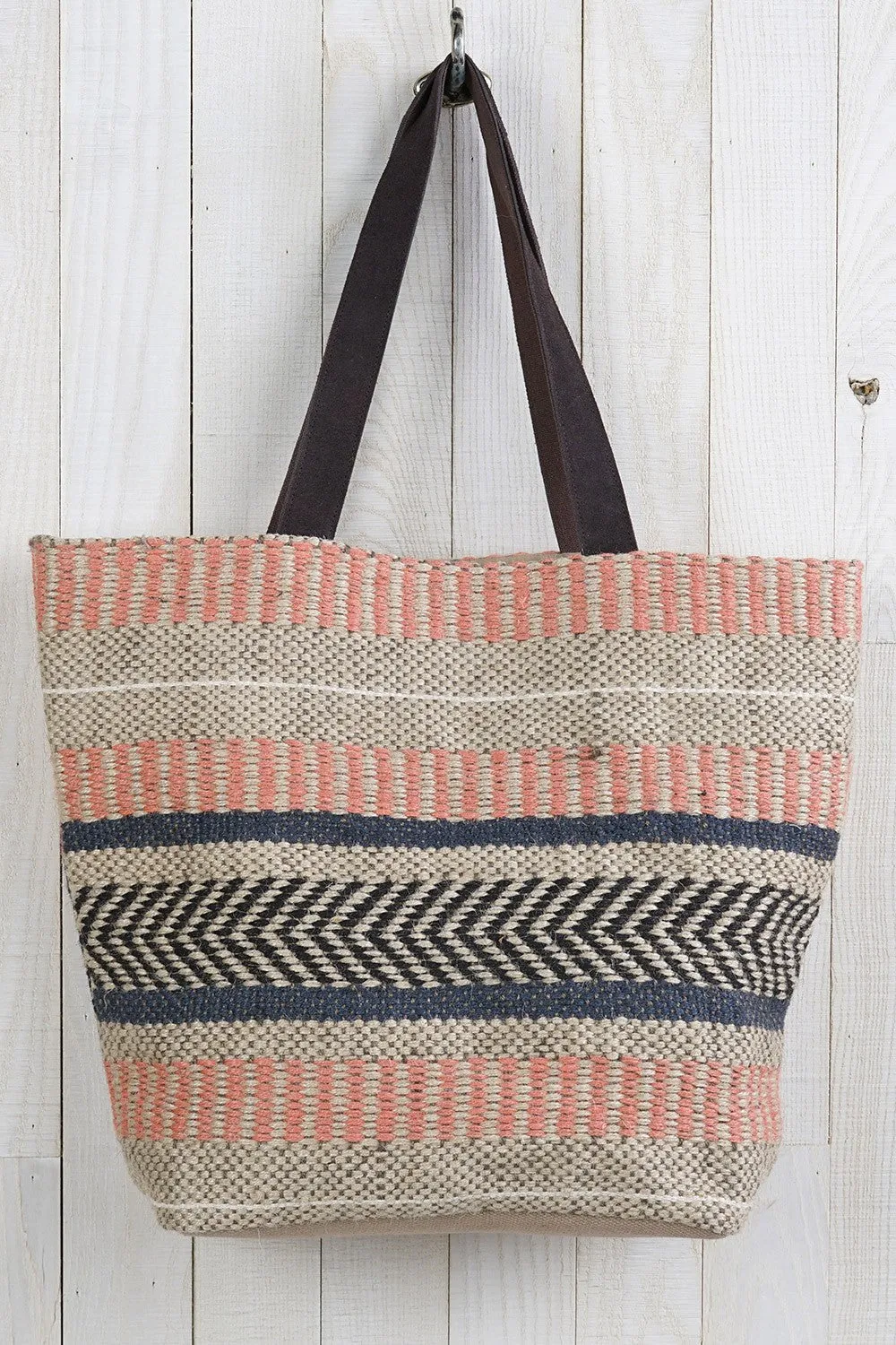 Jute Multi Color Chevron Tote Bag