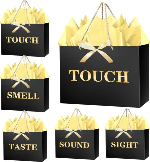 JWSCYSY 12.6" 5 Senses Gift Bags with Tissue Papers and Ribbons for Men, Women, Him Her Birthday, Anniversary, Wedding, Valentine's Day (Black Gold)