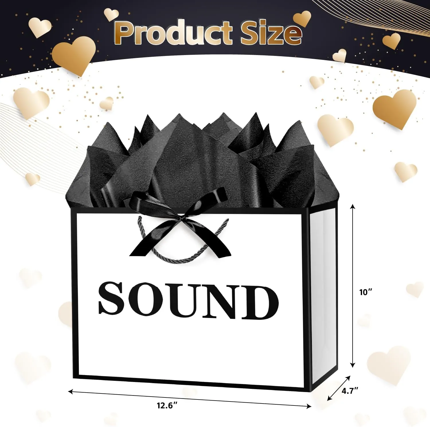 JWSCYSY 12.6" 5 Senses Gift Bags with Tissue Papers and Ribbons for Men, Women, Him Her Birthday, Anniversary, Wedding, Valentine's Day (White Black)