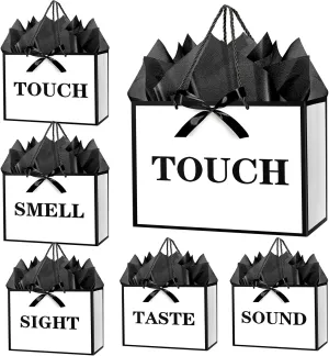 JWSCYSY 12.6" 5 Senses Gift Bags with Tissue Papers and Ribbons for Men, Women, Him Her Birthday, Anniversary, Wedding, Valentine's Day (White Black)