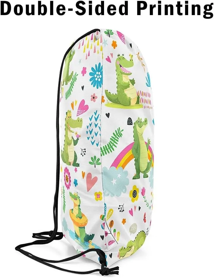 Kawaii Crocodile Drawstring Backpack 13x15.7, Cute Rainbow Crocodile Soft String Bag, Cartoon Flower Animal Sackpack For Sport Gym Traveling, Jungle Animal Cinch Bags