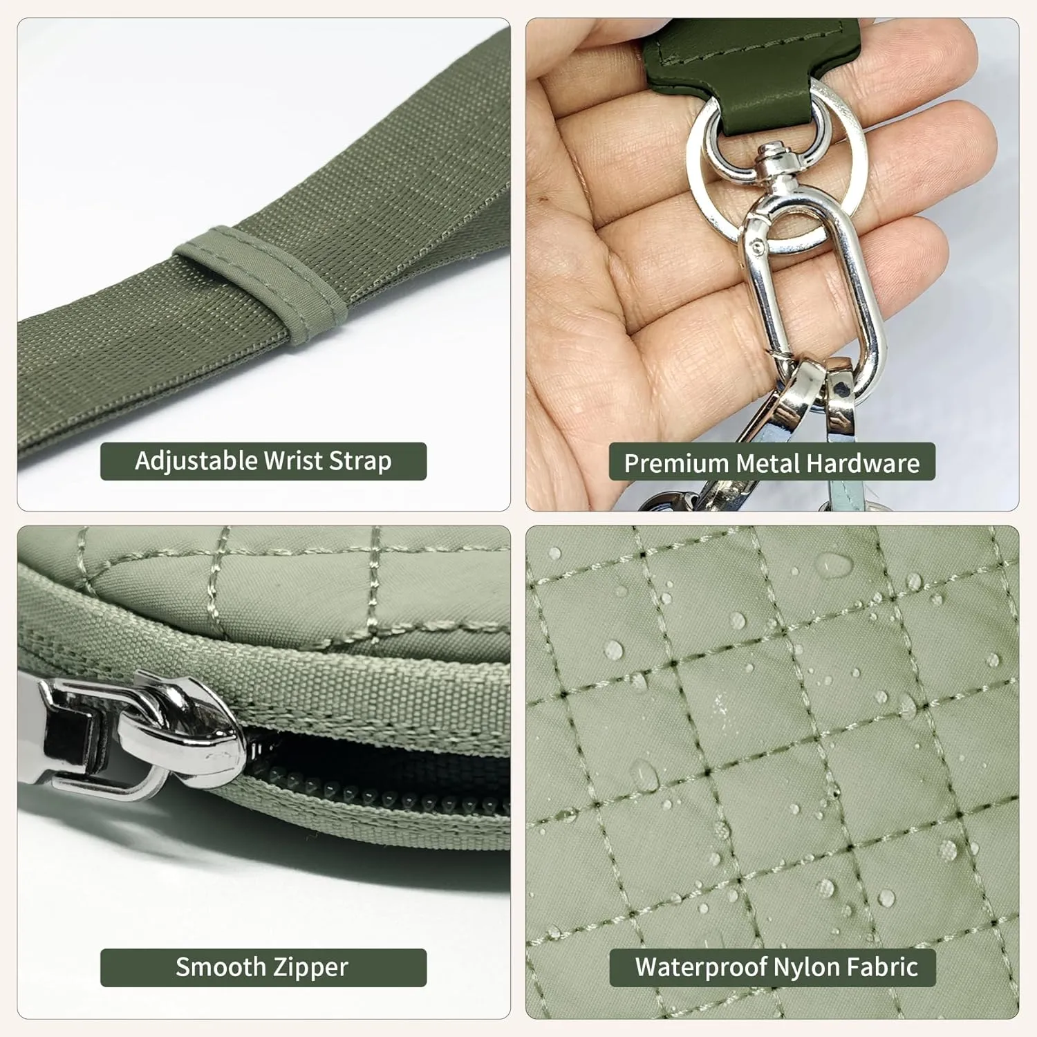 Keychain Wristlet Wallet for Women Zippered Dual Pouch Wristlet Nylon Coin Purse Small Wallet with Key Ring