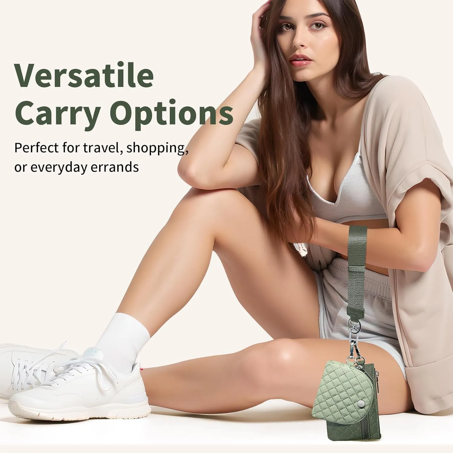 Keychain Wristlet Wallet for Women Zippered Dual Pouch Wristlet Nylon Coin Purse Small Wallet with Key Ring