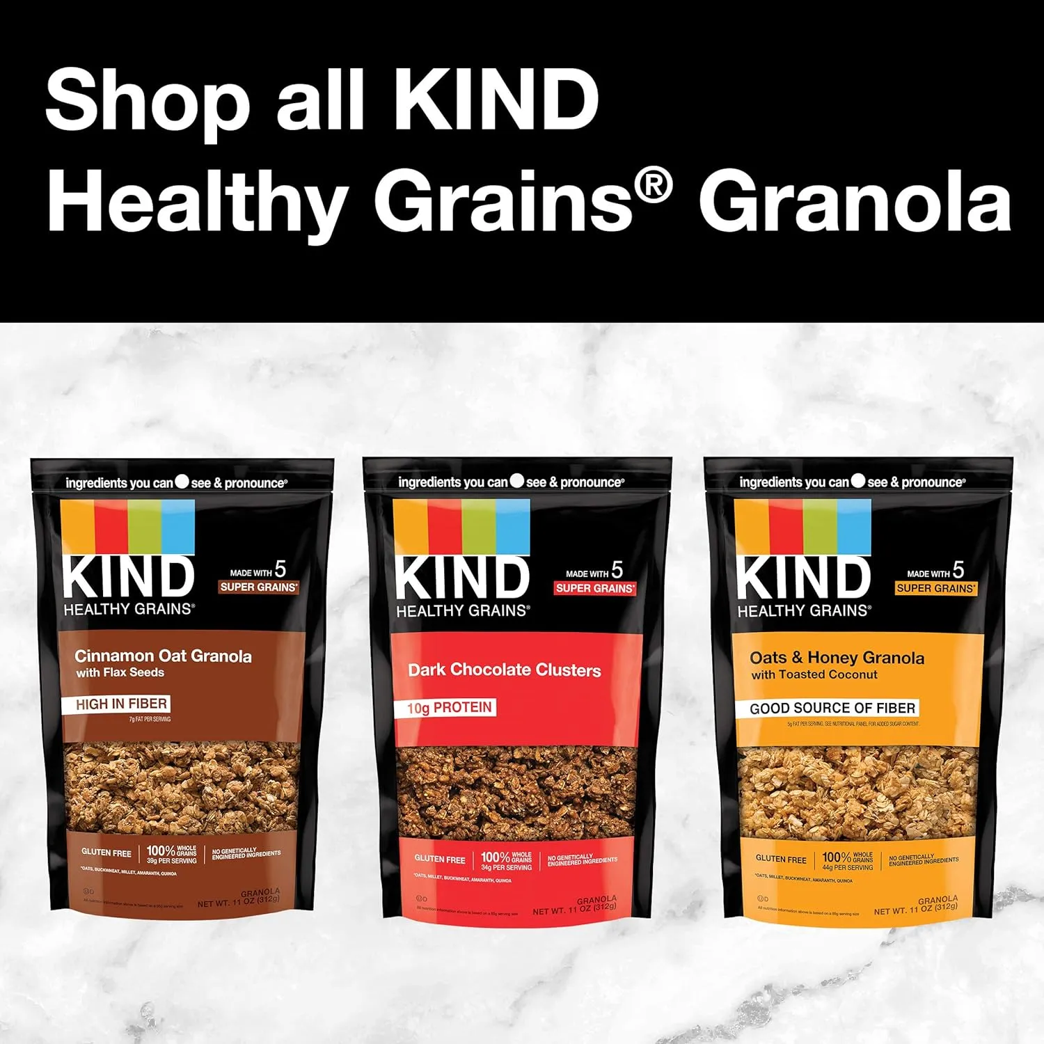 KIND Healthy Grains Granola, Peanut Butter Clusters, Healthy Snacks, Gluten Free, 100% Whole Grains, 10g Protein, 11oz, 3 Count
