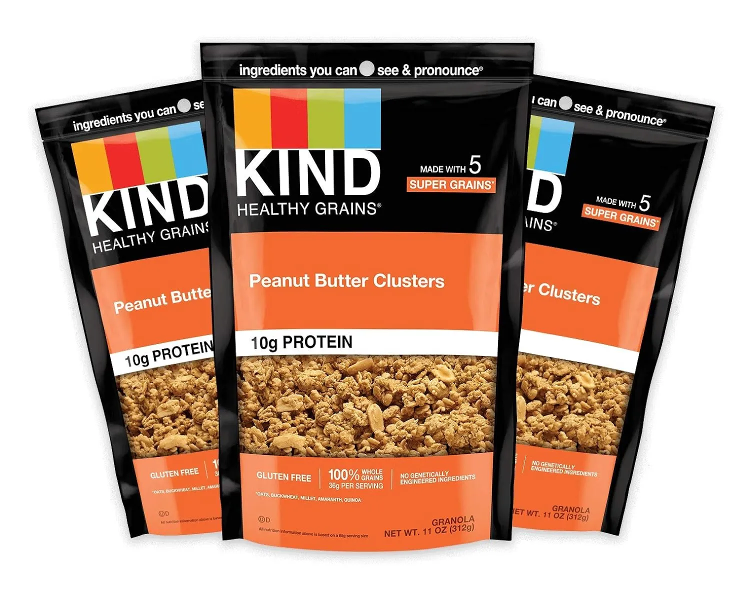 KIND Healthy Grains Granola, Peanut Butter Clusters, Healthy Snacks, Gluten Free, 100% Whole Grains, 10g Protein, 11oz, 3 Count
