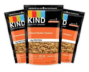 KIND Healthy Grains Granola, Peanut Butter Clusters, Healthy Snacks, Gluten Free, 100% Whole Grains, 10g Protein, 11oz, 3 Count