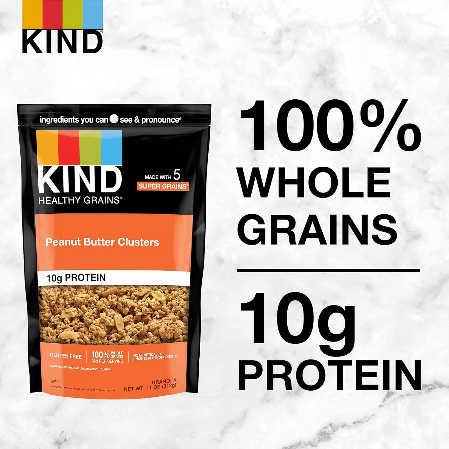 KIND Healthy Grains Granola, Peanut Butter Clusters, Healthy Snacks, Gluten Free, 100% Whole Grains, 10g Protein, 11oz, 3 Count