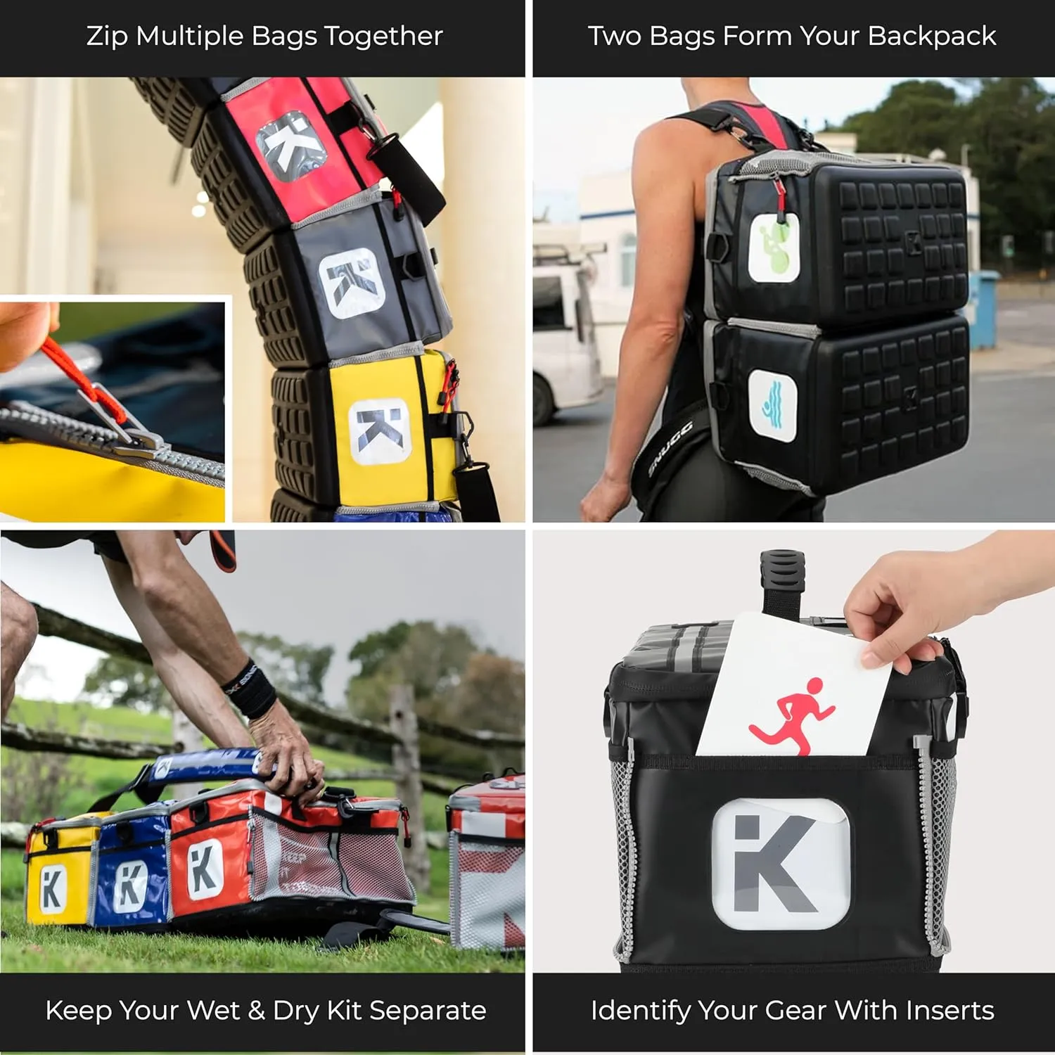 KITBRIX Gym Bag, Duffel Bag, Personal Item Travel Bag - Solid Waterproof Base - Built for Wet, Muddy Gear - Multi-Use Swim Bag, Soccer Bag, Wrestling Bag, Camping Bag, Triathlon Transition Bag