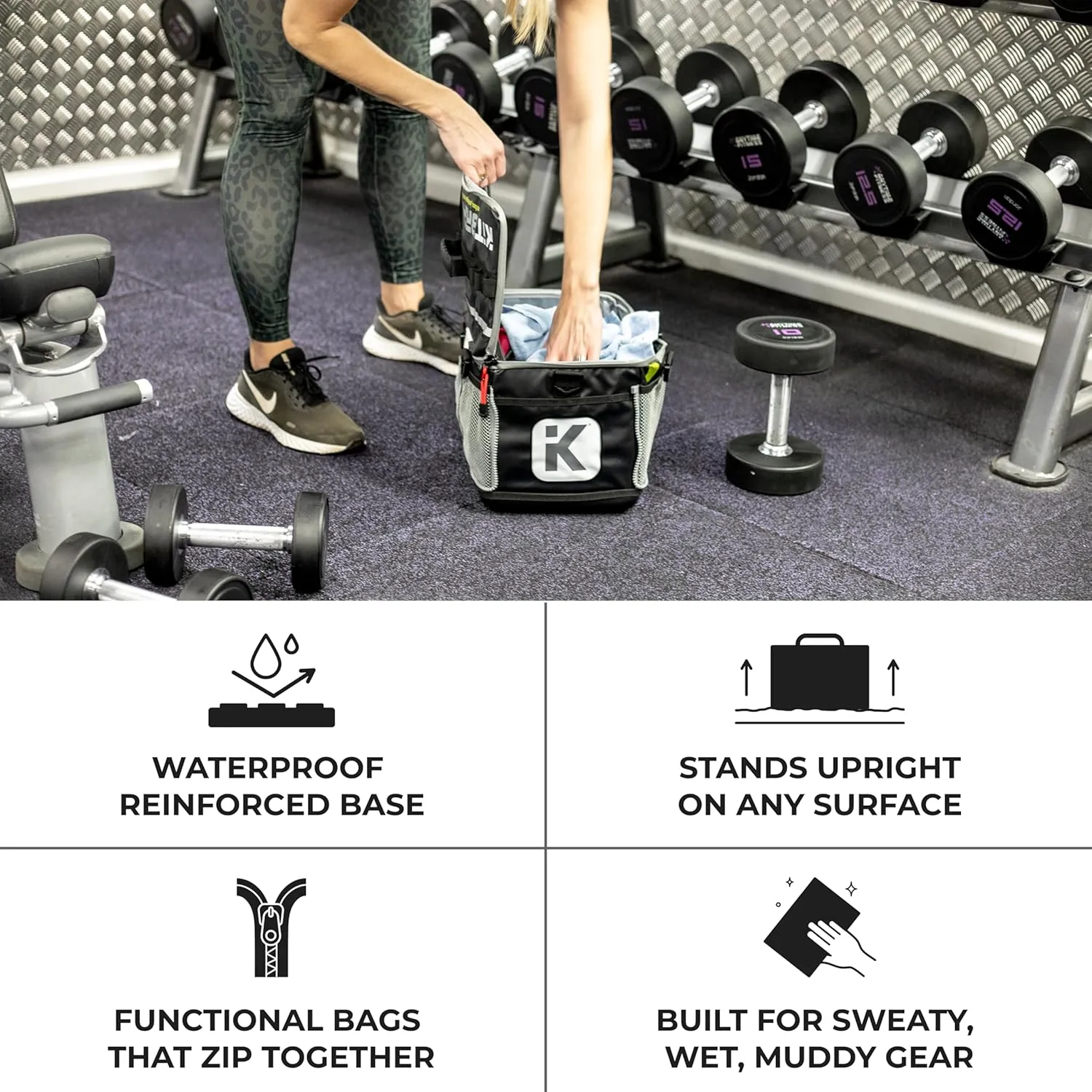KITBRIX Gym Bag, Duffel Bag, Personal Item Travel Bag - Solid Waterproof Base - Built for Wet, Muddy Gear - Multi-Use Swim Bag, Soccer Bag, Wrestling Bag, Camping Bag, Triathlon Transition Bag