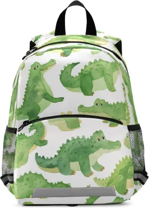 KLL Cute Backpack for Kindergarten Cute Cartoon Crocodile Alligator Watercolor Cute Travel Bookbag