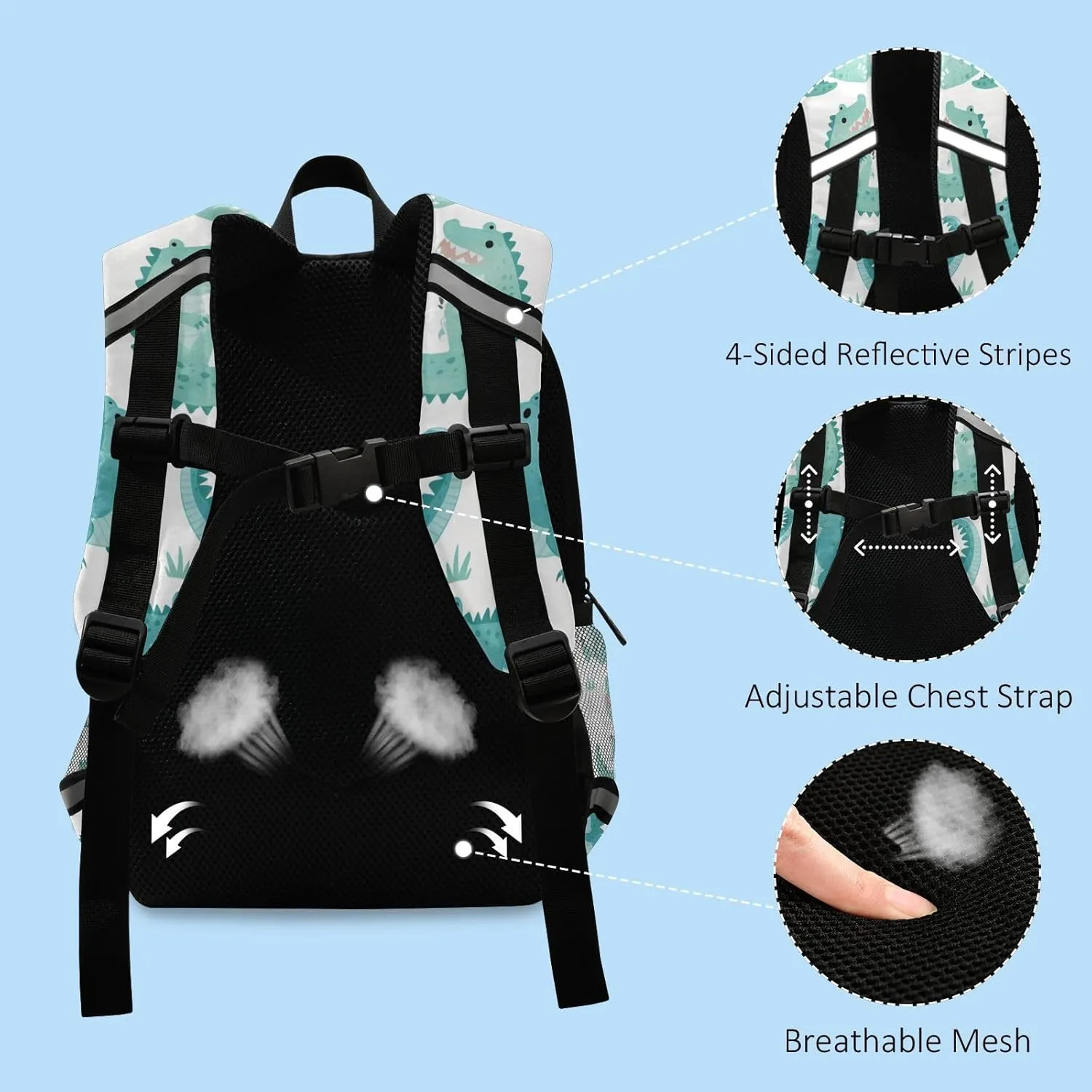 KLL Cute Cartoon Crocodile Alligator Kindergarten Preschool Backpack Multifunctional Mini Book Bag for School Travel