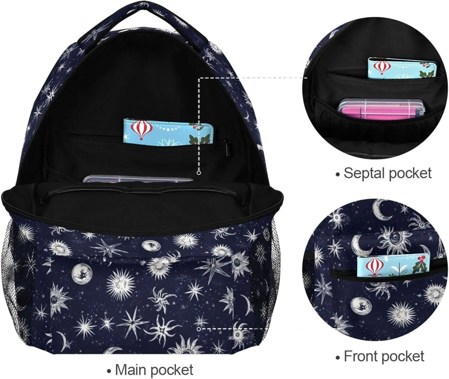 KLL Day Backpack for Men Women Fashion Stylish Travel Bags with Chest Strap for Travel Trip Starry Night Star Sun Moon