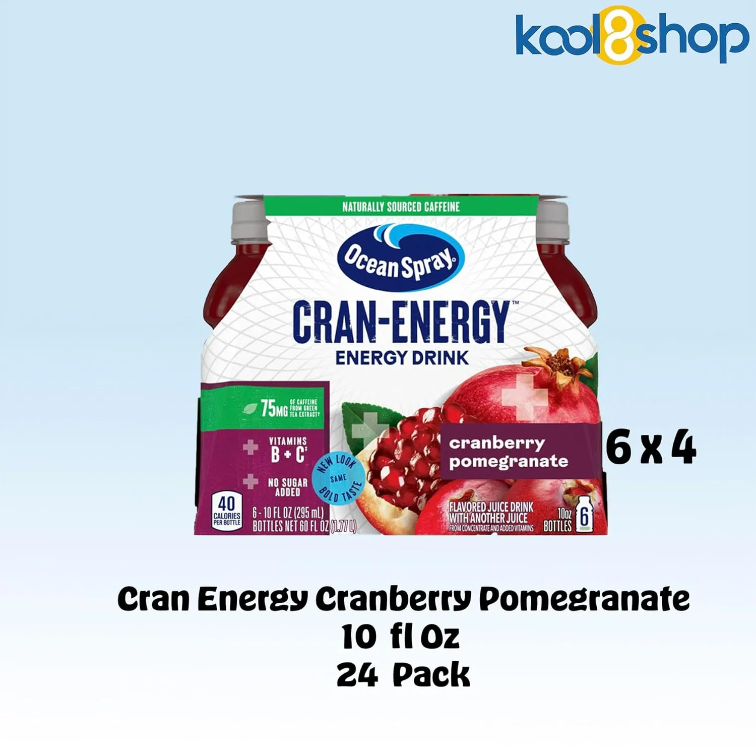 KOOL8SHOP Cranberry Pomegranate Energy Juice Drink, 24-Pack of 10 oz Plastic Bottles   15 Sugarcane Compostable Biodegradable 7" Length Individual Wraped Straws by KOOL8SHOP Infinite Deals