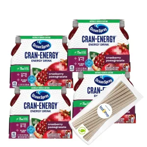 KOOL8SHOP Cranberry Pomegranate Energy Juice Drink, 24-Pack of 10 oz Plastic Bottles   15 Sugarcane Compostable Biodegradable 7" Length Individual Wraped Straws by KOOL8SHOP Infinite Deals