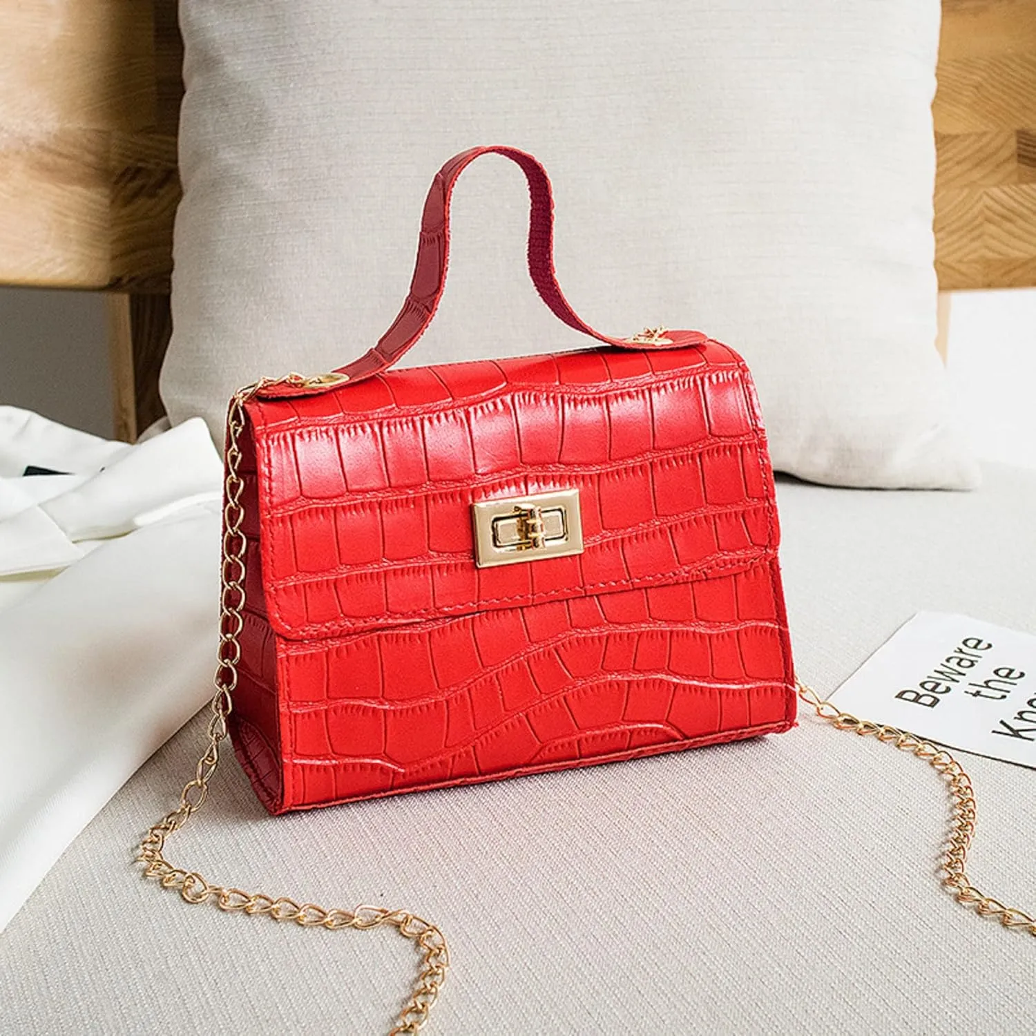 Ladies New PU One Shoulder Diagonal Bag Coin Purse Fashion Crocodile Pattern Handbag